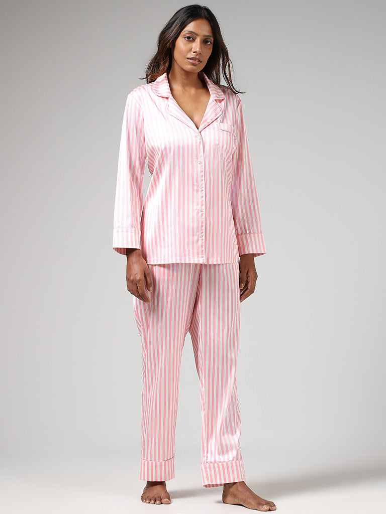 Buy Wunderlove Purple Crinkled Pyjamas & Sleep Shirt Set from Westside